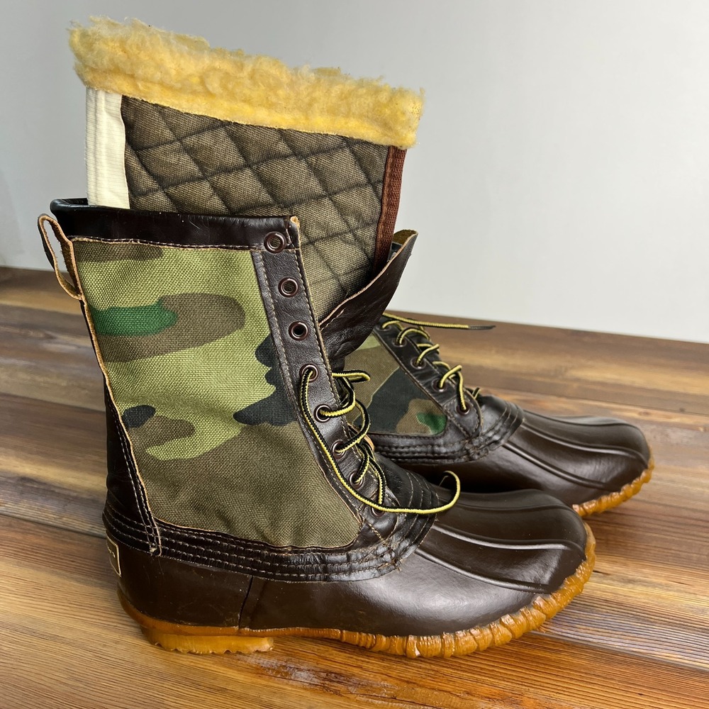 Vintage Chippewa USA Camo Duck Boots Mens 7M Shearling Lined Made USA 87862